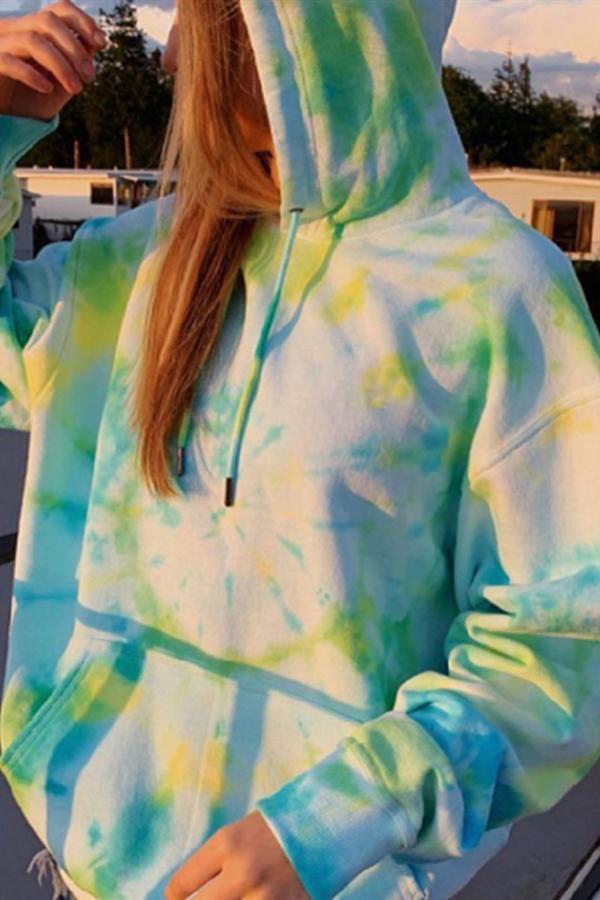 Loose Hooded Tie-Dye Printed Casual Sweatshirt