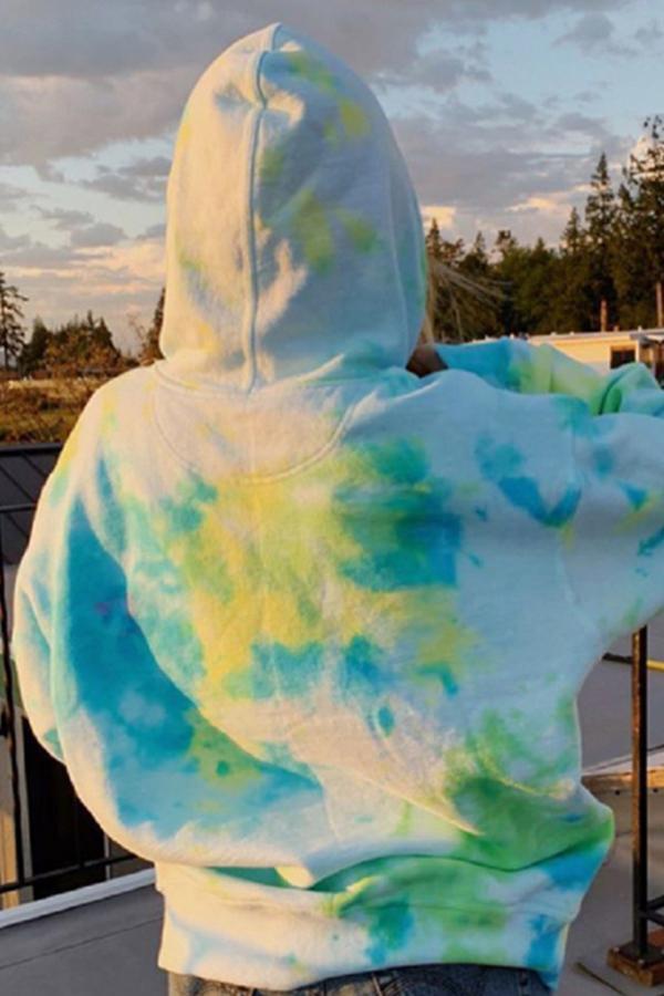 Loose Hooded Tie-Dye Printed Casual Sweatshirt