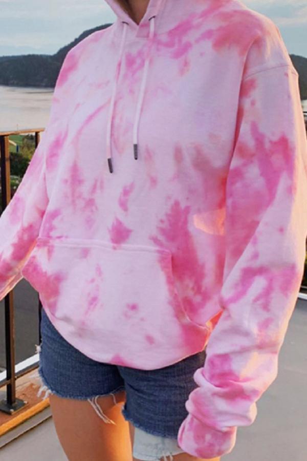 Loose Hooded Tie-Dye Printed Casual Sweatshirt