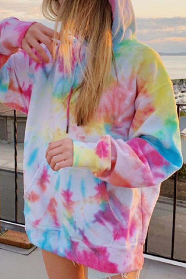 Loose Hooded Tie-Dye Printed Casual Sweatshirt