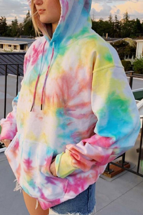 Loose Hooded Tie-Dye Printed Casual Sweatshirt