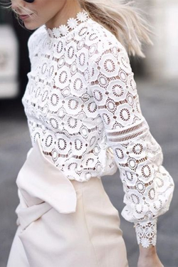 Hollow Lace Lantern Sleeve Top