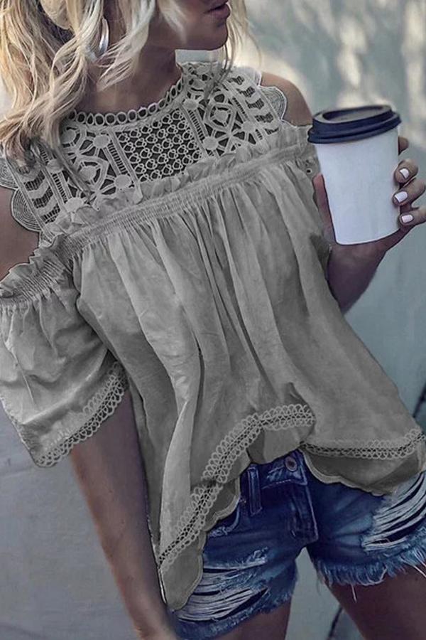 White Strapless Lace Cutout Sleeveless Shirt