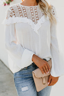 White Lace Stitching Long-sleeved Blouses