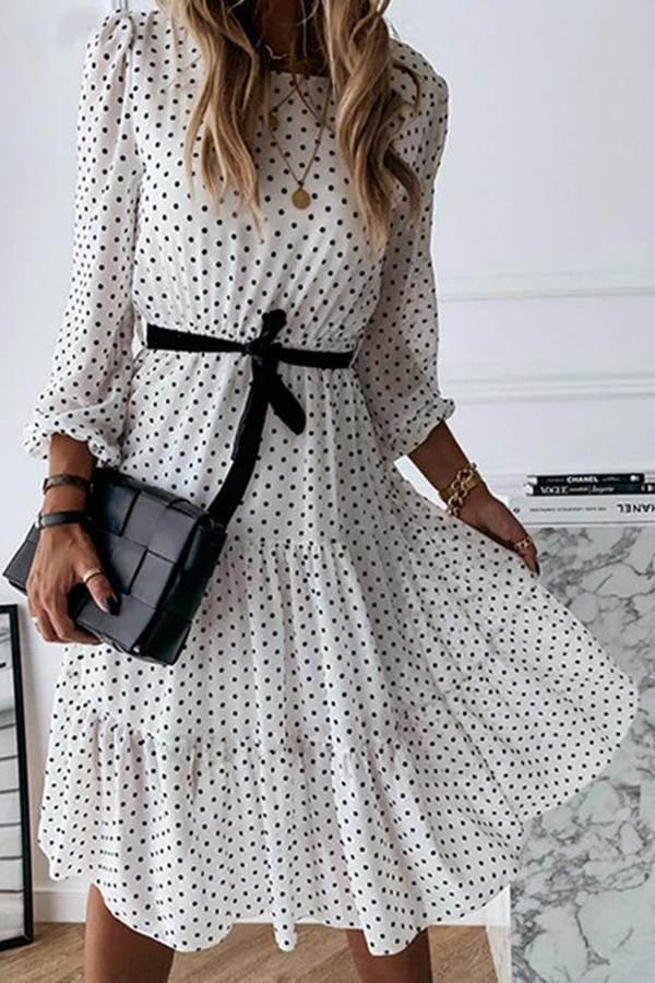 Polka Dot Mid-waist Lace Midi Dress