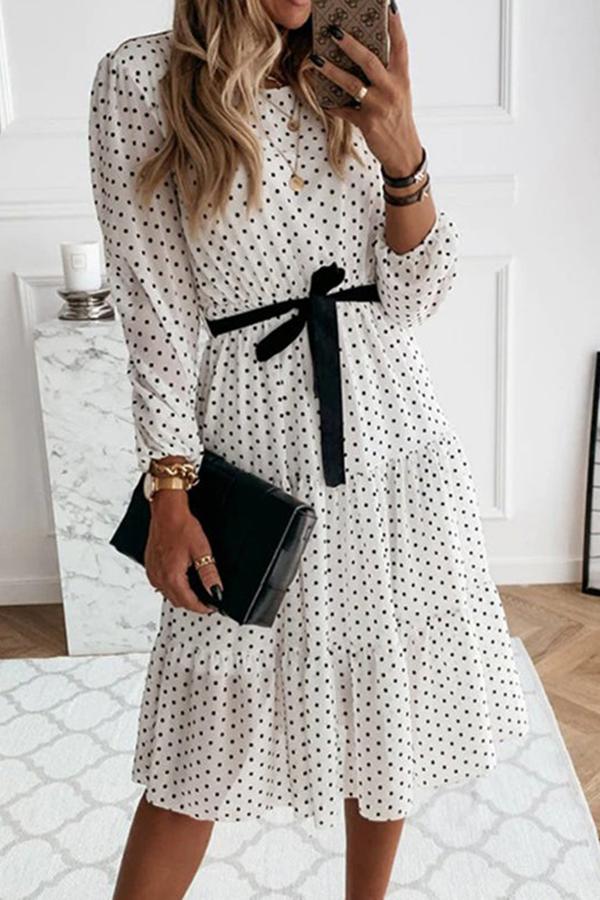 Polka Dot Mid-waist Lace Midi Dress