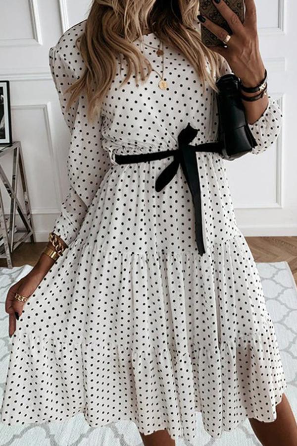 Polka Dot Mid-waist Lace Midi Dress