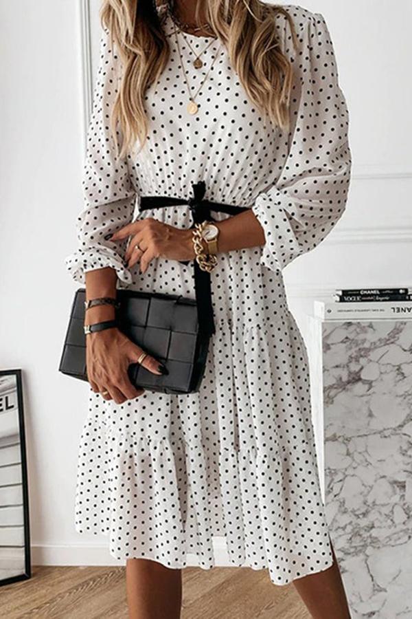 Polka Dot Mid-waist Lace Midi Dress