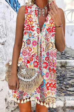 Bohemian Color Print Mini Dress