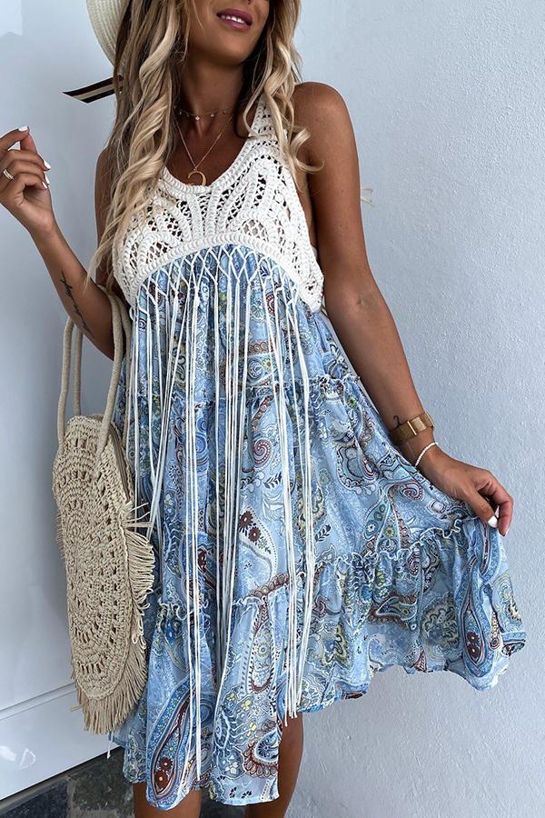 Lace Chiffon Stitching Sleeveless Midi Dress