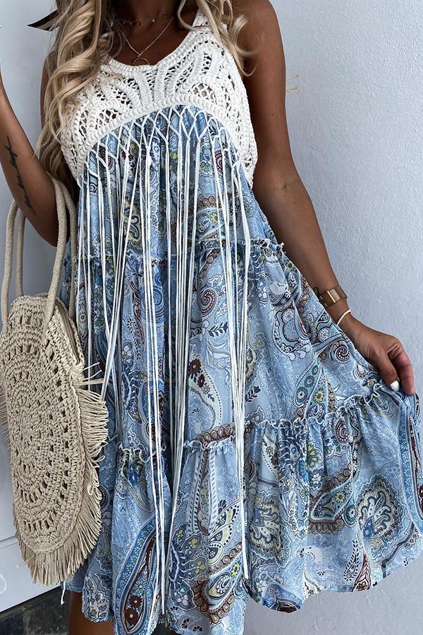 Lace Chiffon Stitching Sleeveless Midi Dress