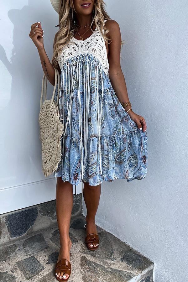 Lace Chiffon Stitching Sleeveless Midi Dress