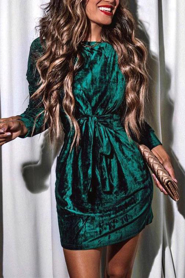 Velvet Twist Long Sleeve Mini Dress