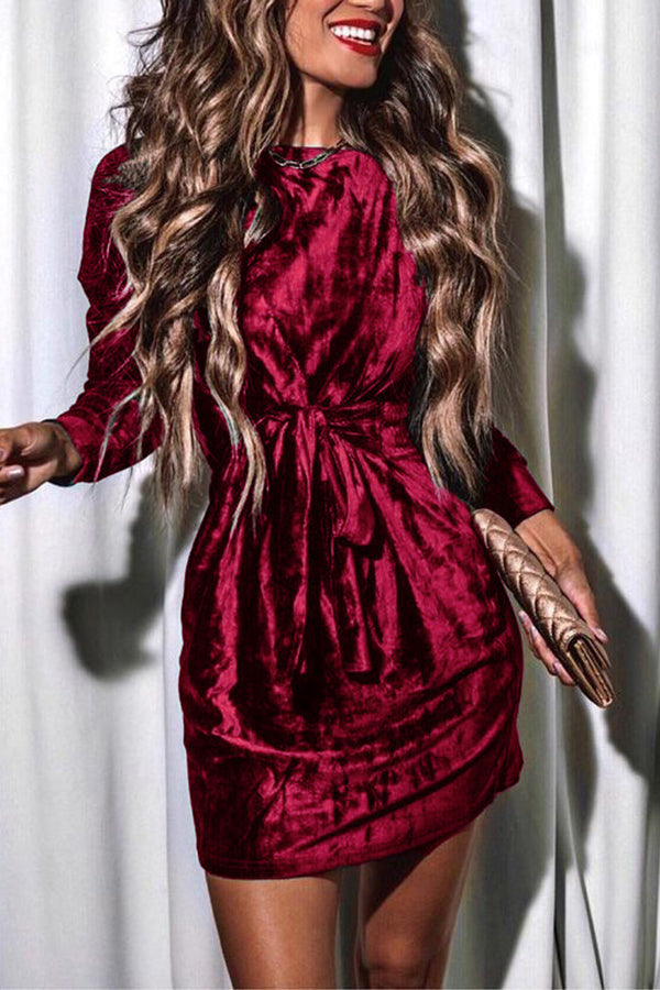 Velvet Twist Long Sleeve Mini Dress