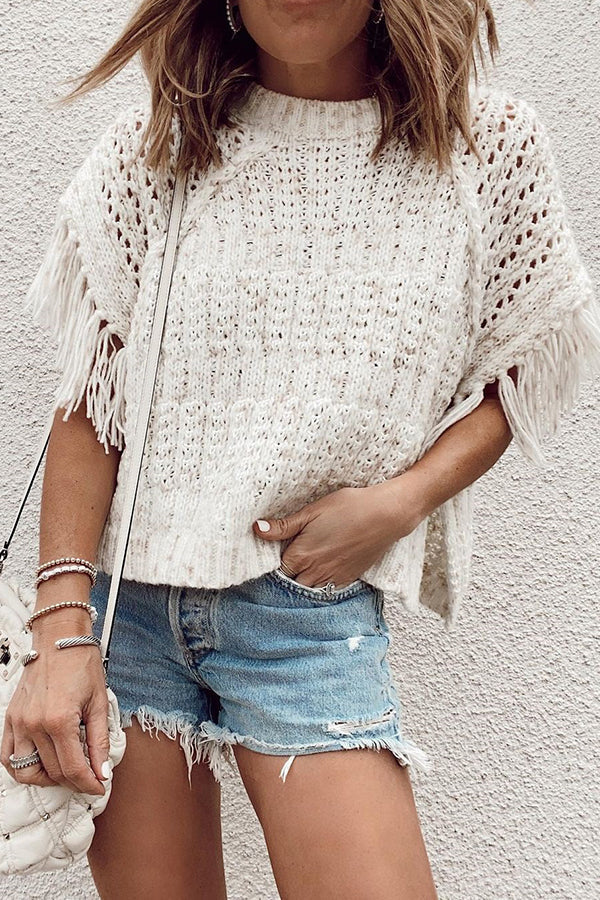 Casual Solid Color Loose Knit Short Sleeve Top