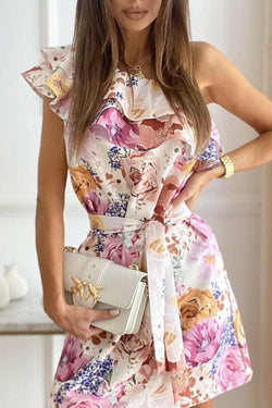 Printed One-shoulder Dress