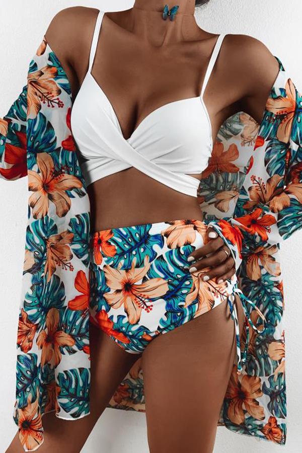 Split Print Swimsuit Bikini Set