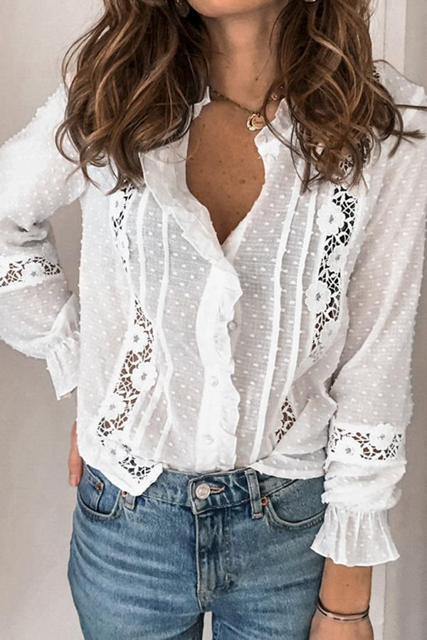 White Stand-up Collar Solid Color Elegant Shirt