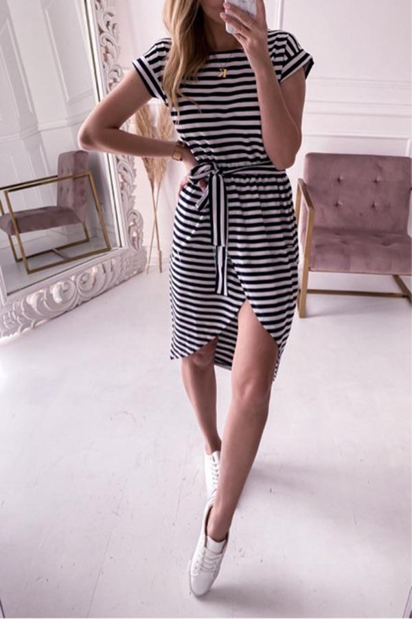 Sexy Slit Waist Slim-fit Short-sleeved Dress