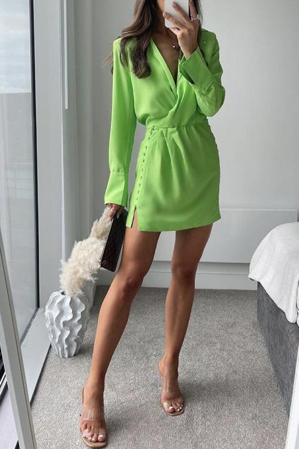 Fluorescent Long-sleeved Shirt Dress