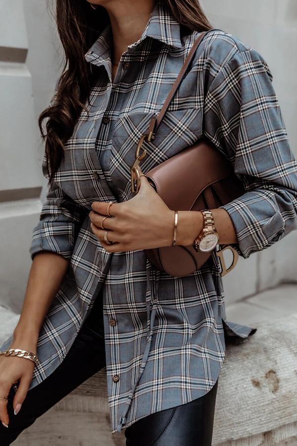 Plaid Print Mid-length Long-sleeved Shirt