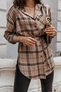 Plaid Print Mid-length Long-sleeved Shirt