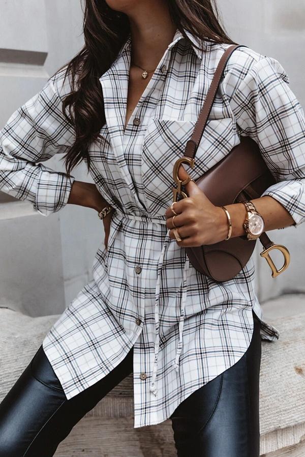 Plaid Print Mid-length Long-sleeved Shirt