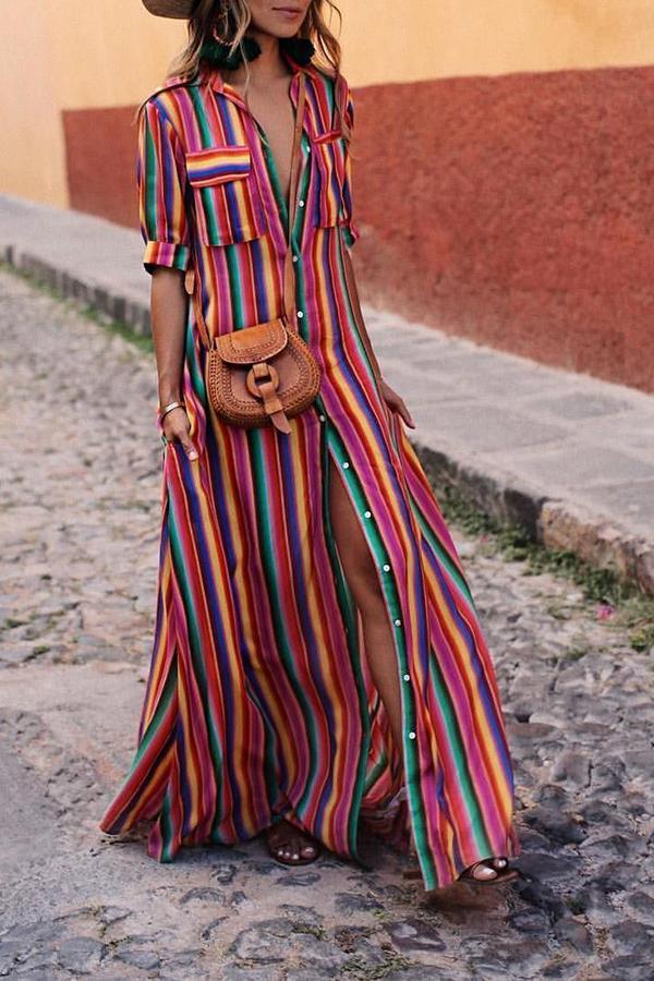 Loose Striped Shirt Dress