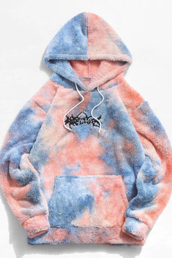 Tie-dye Embroidered Plush Hooded Sweatshirt