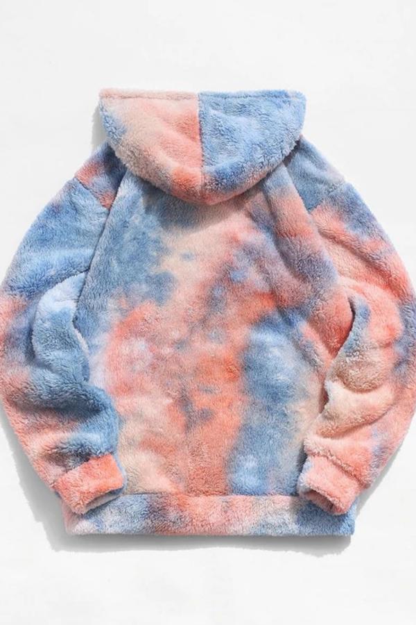 Tie-dye Embroidered Plush Hooded Sweatshirt