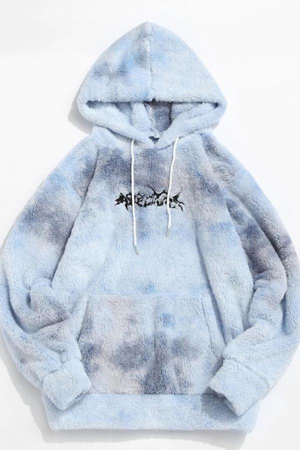 Tie-dye Embroidered Plush Hooded Sweatshirt