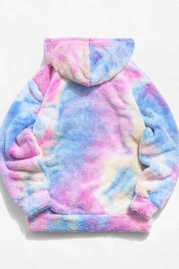 Tie-dye Embroidered Plush Hooded Sweatshirt