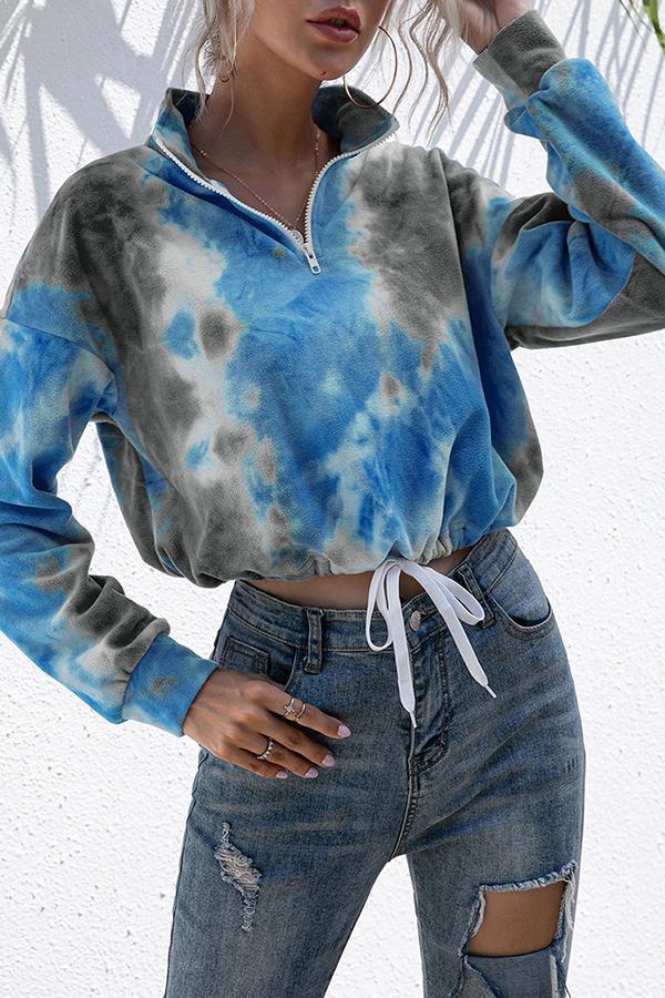 Plush Cropped Cord Tie-dye Casual Sweater