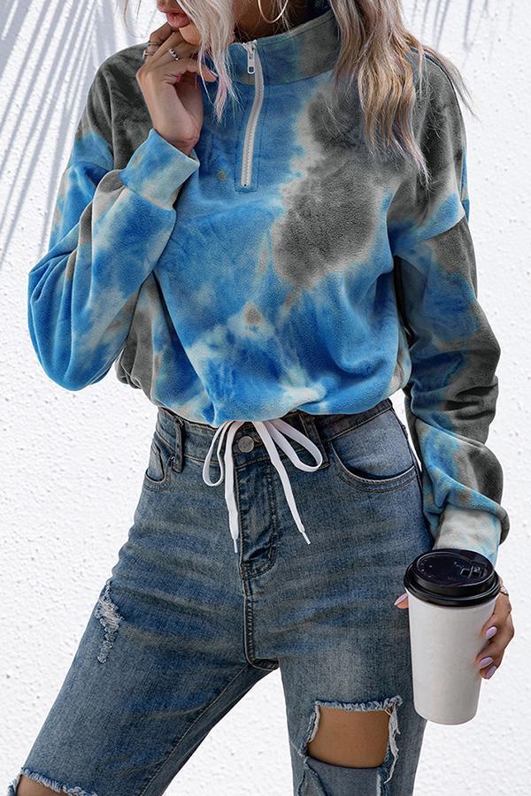 Plush Cropped Cord Tie-dye Casual Sweater