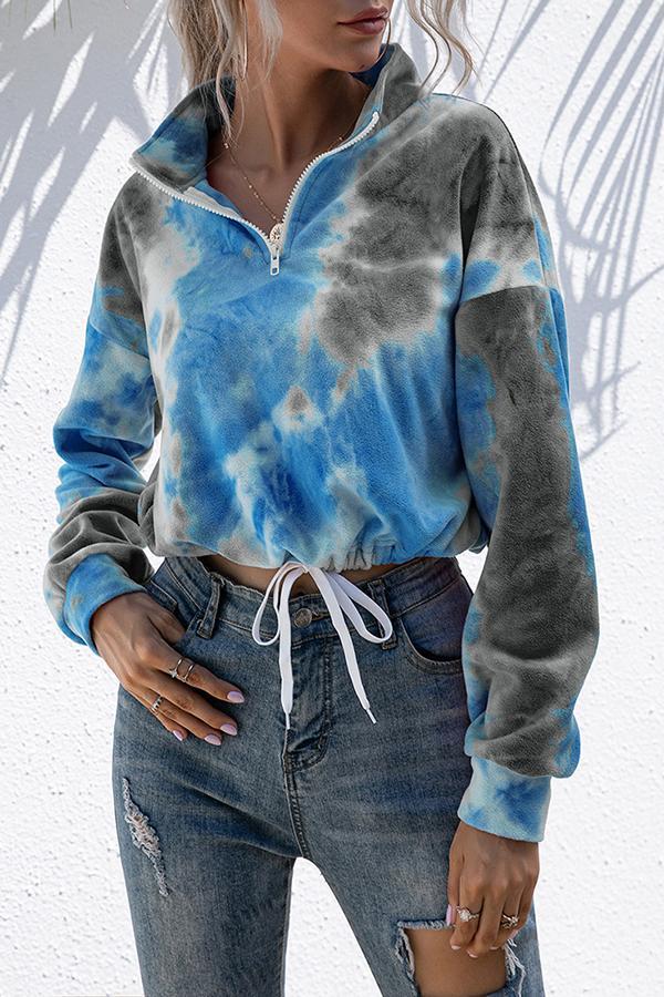 Plush Cropped Cord Tie-dye Casual Sweater