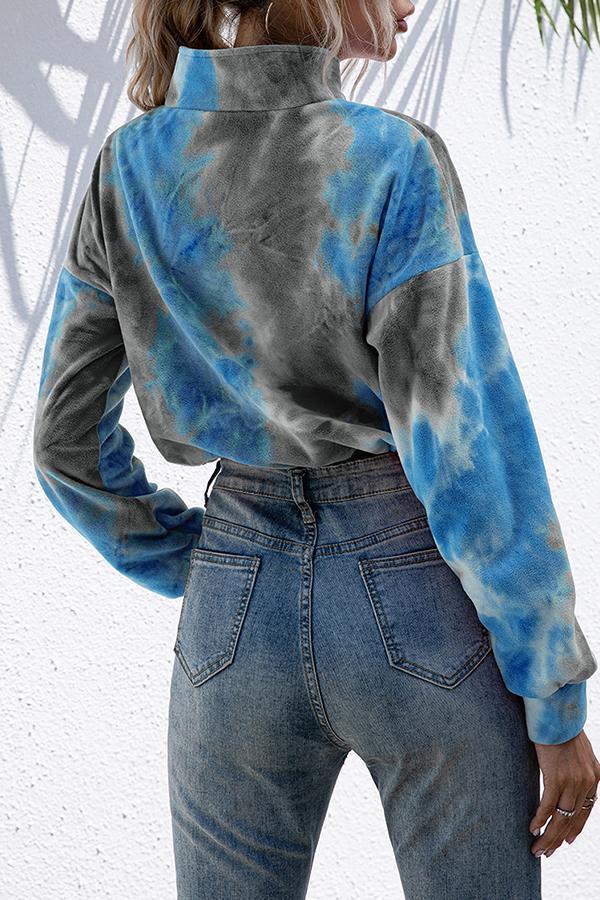 Plush Cropped Cord Tie-dye Casual Sweater