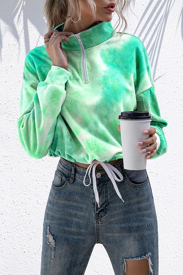 Plush Cropped Cord Tie-dye Casual Sweater