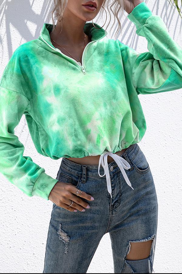 Plush Cropped Cord Tie-dye Casual Sweater