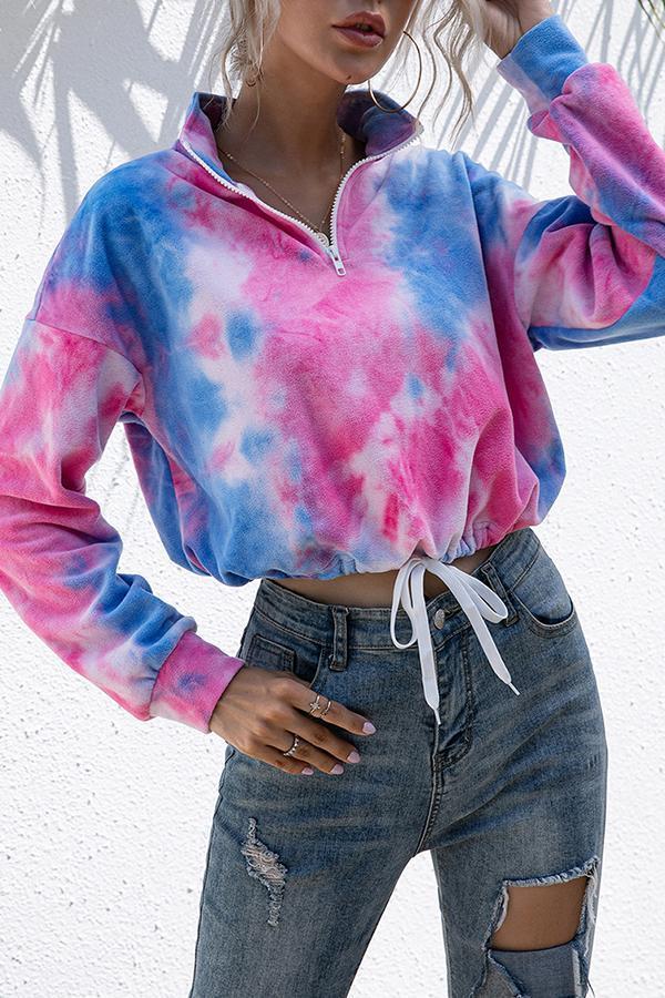 Plush Cropped Cord Tie-dye Casual Sweater