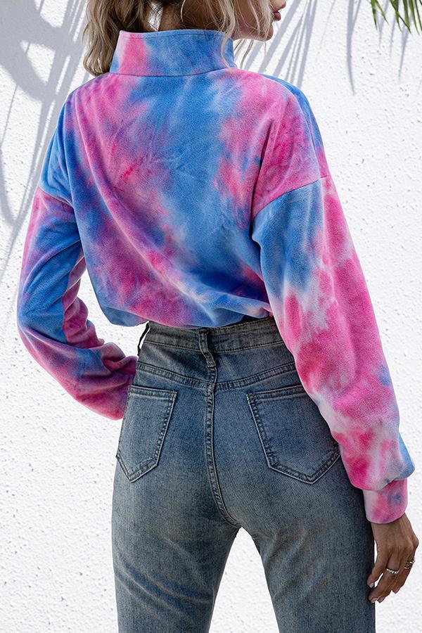 Plush Cropped Cord Tie-dye Casual Sweater