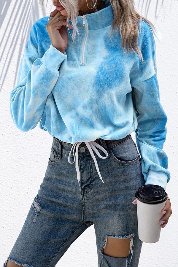 Plush Cropped Cord Tie-dye Casual Sweater