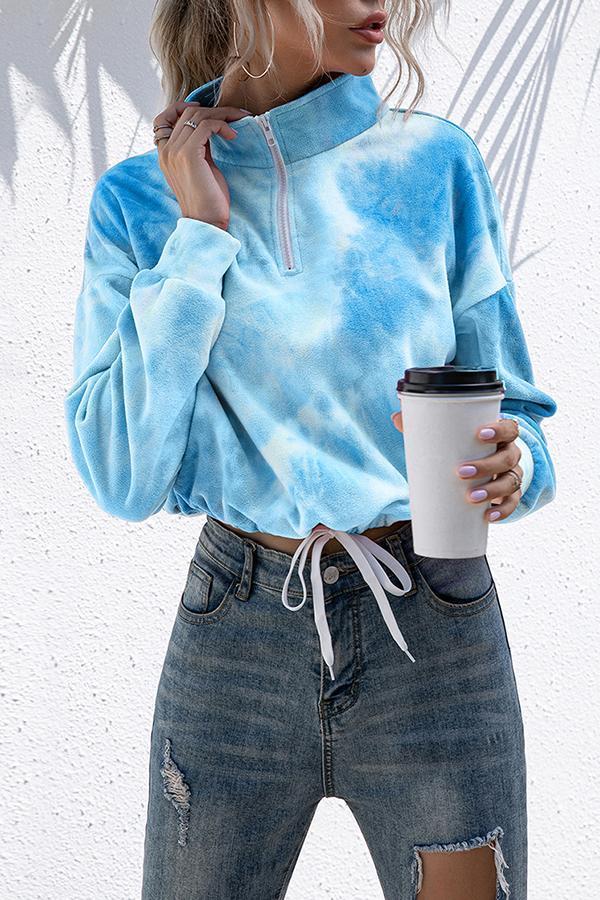 Plush Cropped Cord Tie-dye Casual Sweater