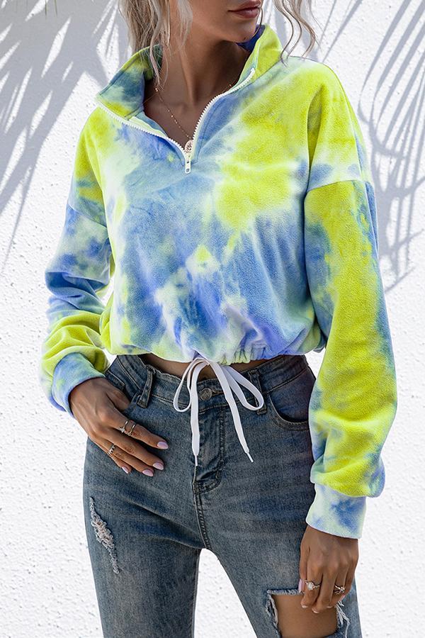 Plush Cropped Cord Tie-dye Casual Sweater