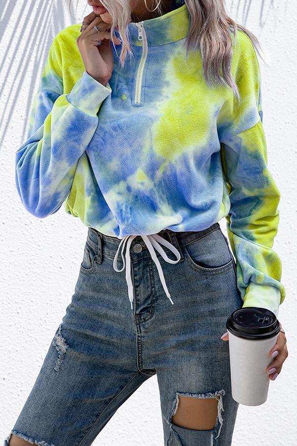 Plush Cropped Cord Tie-dye Casual Sweater