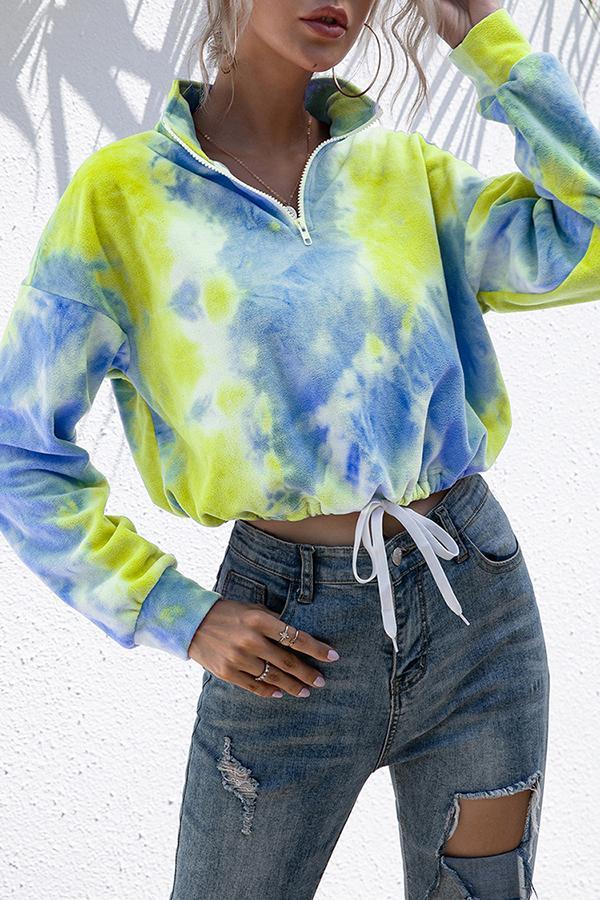 Plush Cropped Cord Tie-dye Casual Sweater