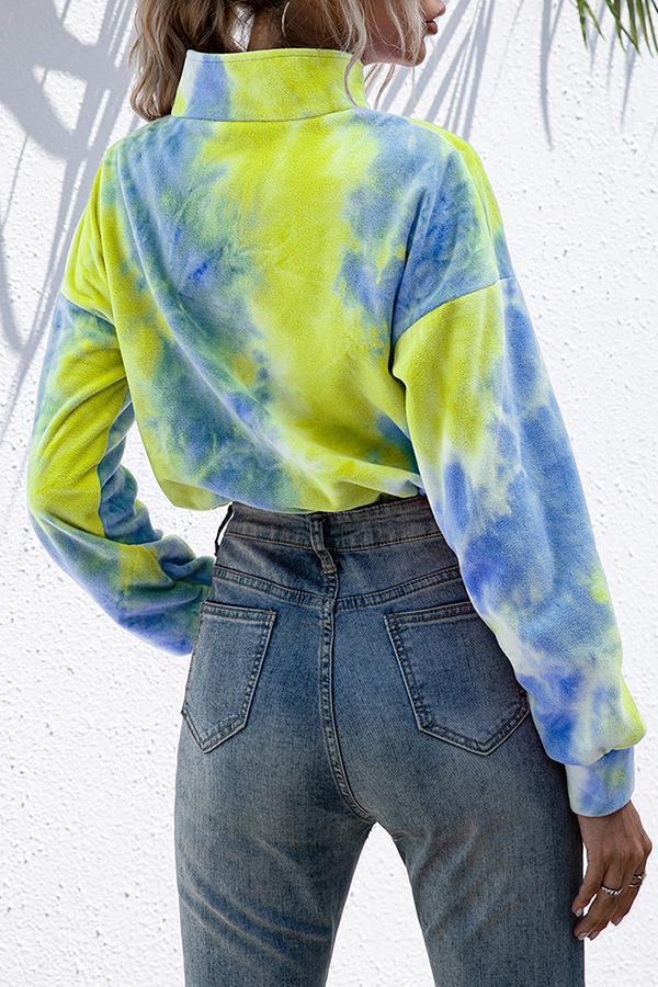 Plush Cropped Cord Tie-dye Casual Sweater