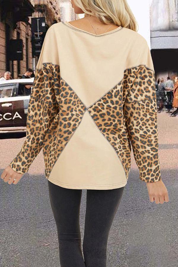 New Women's Leopard Print Stitching T-shirt