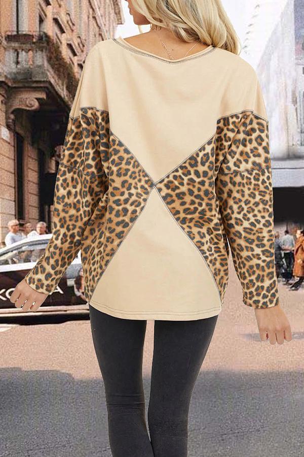 New Women's Leopard Print Stitching T-shirt