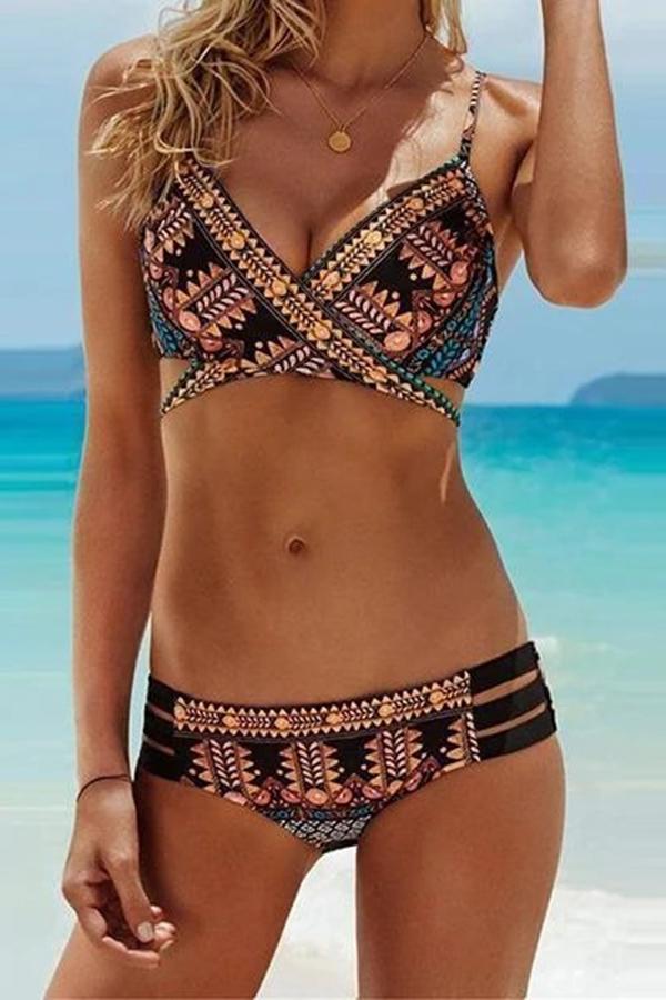 Ethnic Bikini Cross Straps On Chest