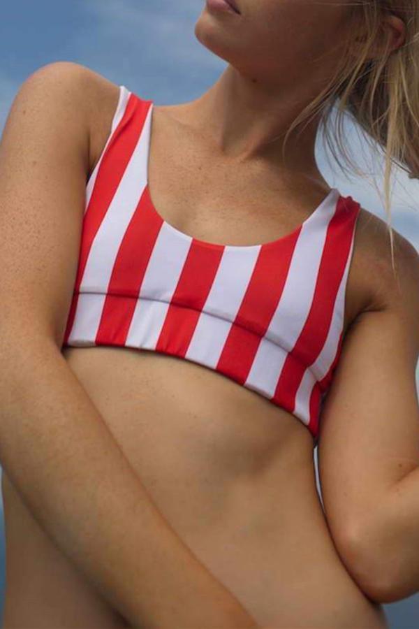 Simple Wide Stripe Split Vitality Swimsuit